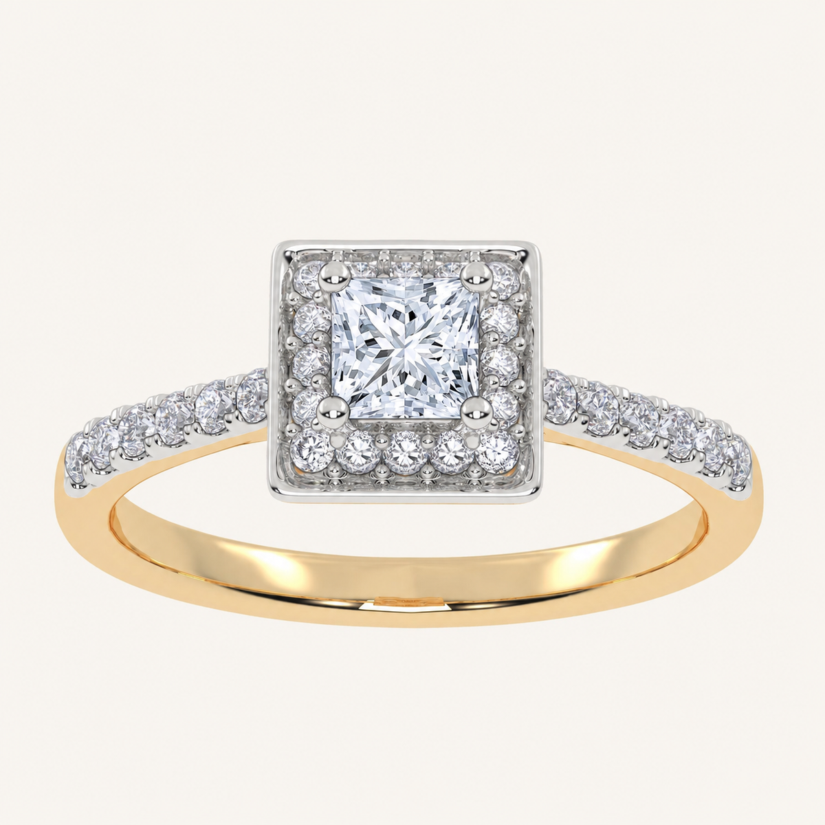 0.52 CT Princess Cut Lab Grown Diamond Promise Halo Ring
