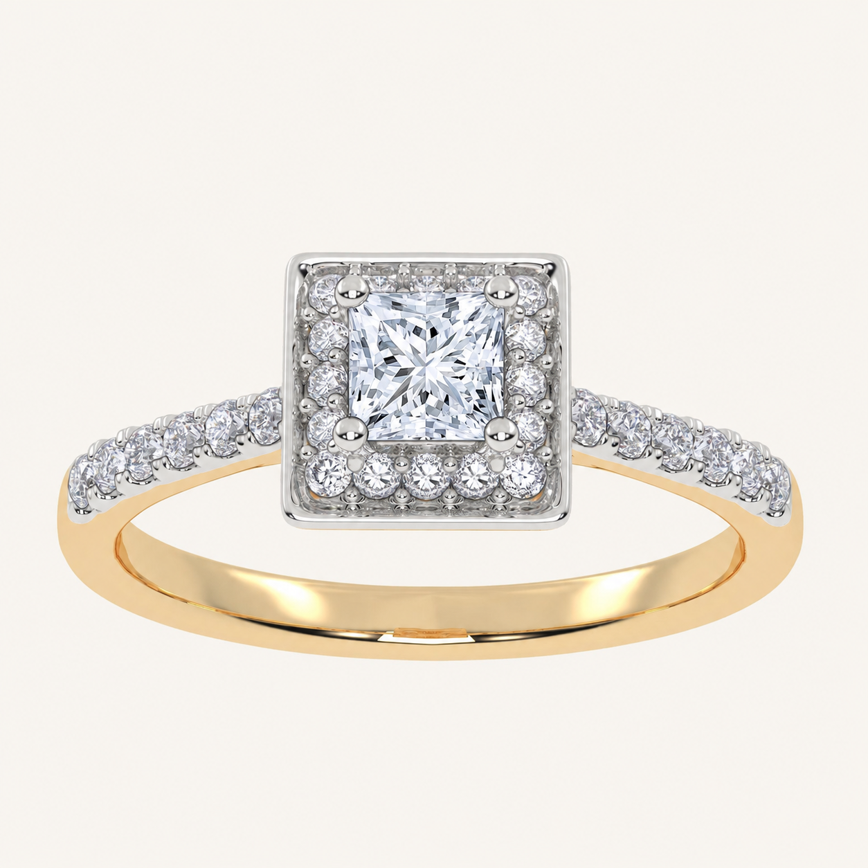 0.52 CT Princess Cut Lab Grown Diamond Promise Halo Ring
