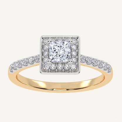 0.52 CT Princess Cut Lab Grown Diamond Promise Halo Ring