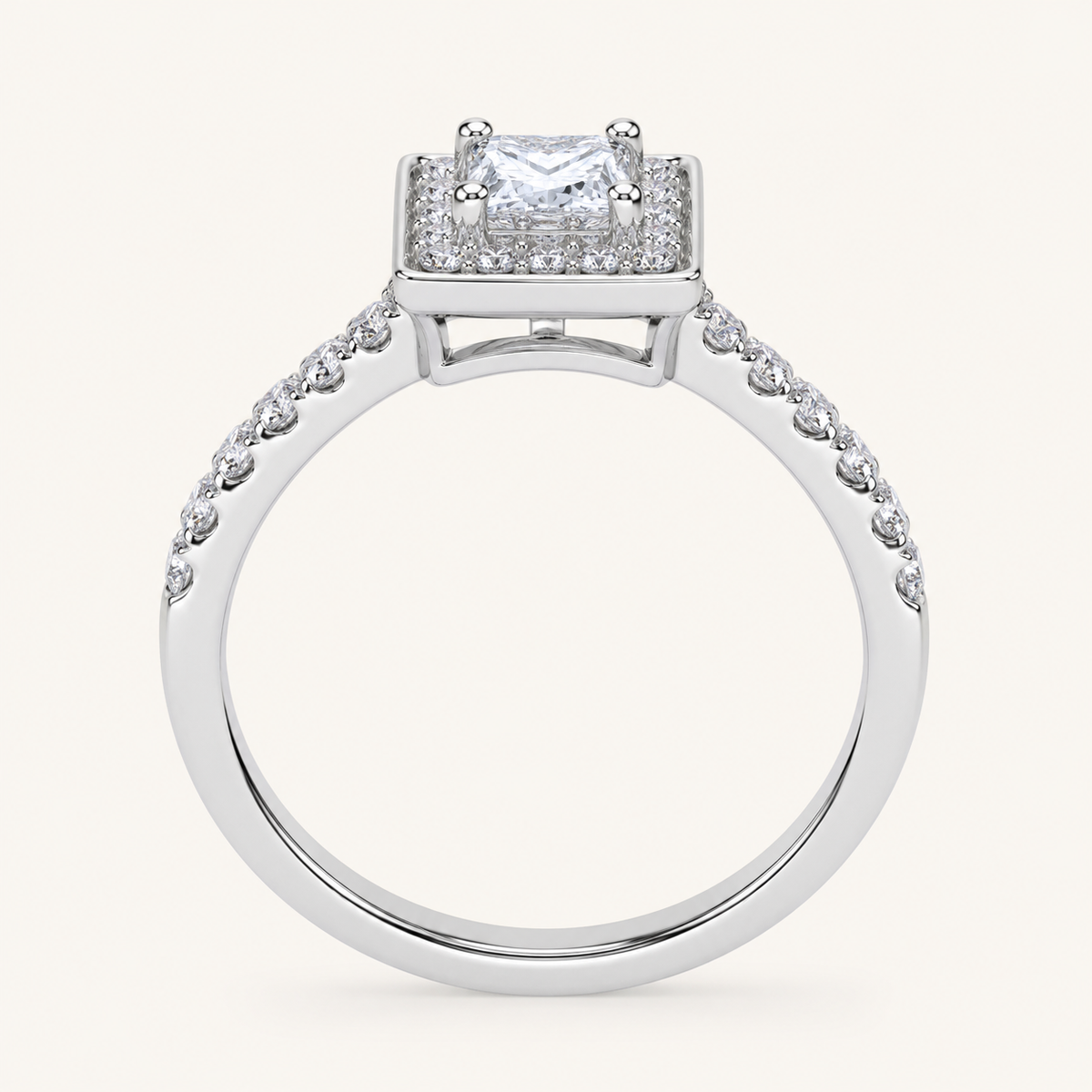 0.52 CT Princess Cut Lab Grown Diamond Promise Halo Ring
