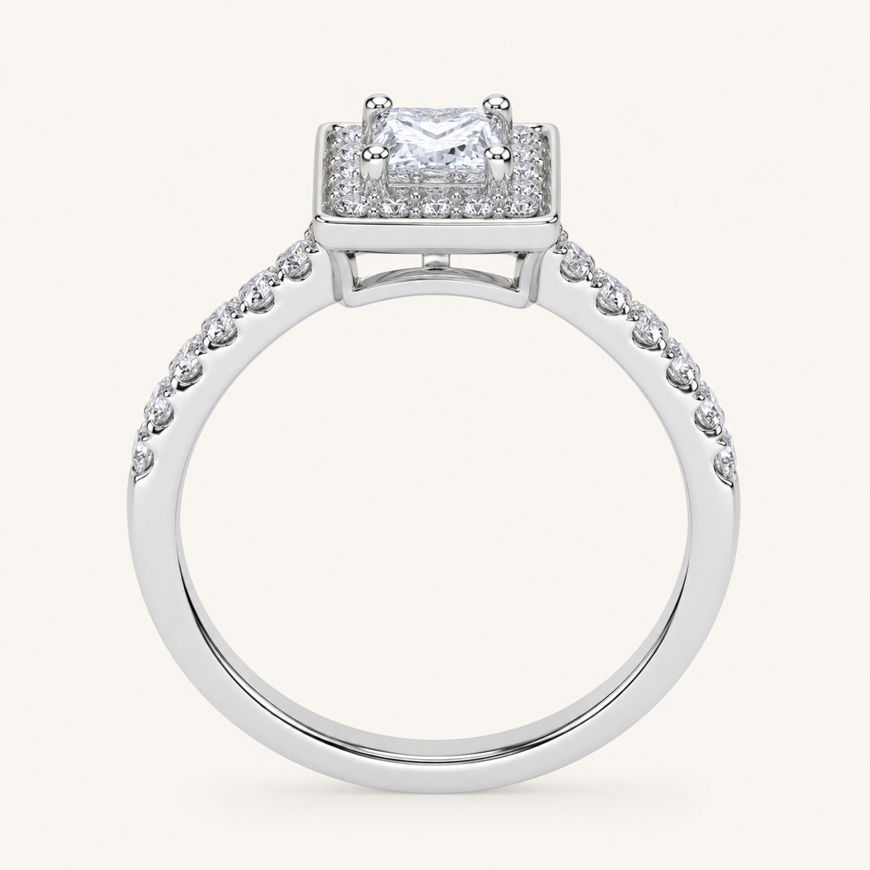 0.52 CT Princess Cut Lab Grown Diamond Promise Halo Ring