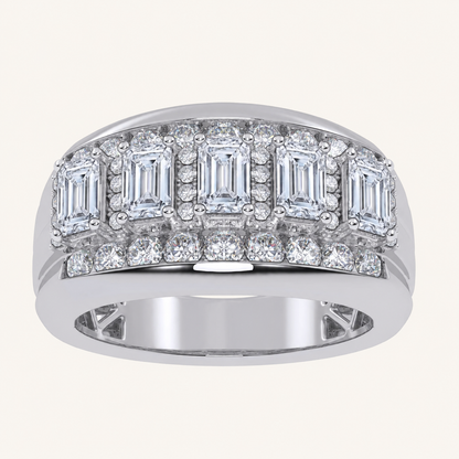 3.5CT Emerald Cut Certified Lab Grown Diamond Cluster Men's Ring
