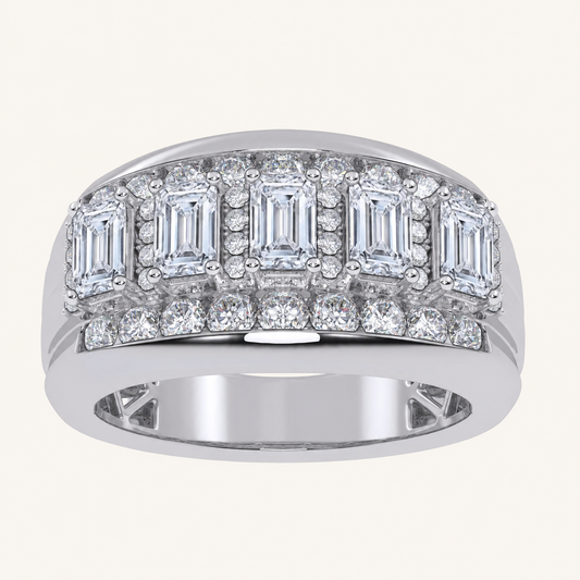 3.5CT Emerald Cut Certified Lab Grown Diamond Cluster Men's Ring