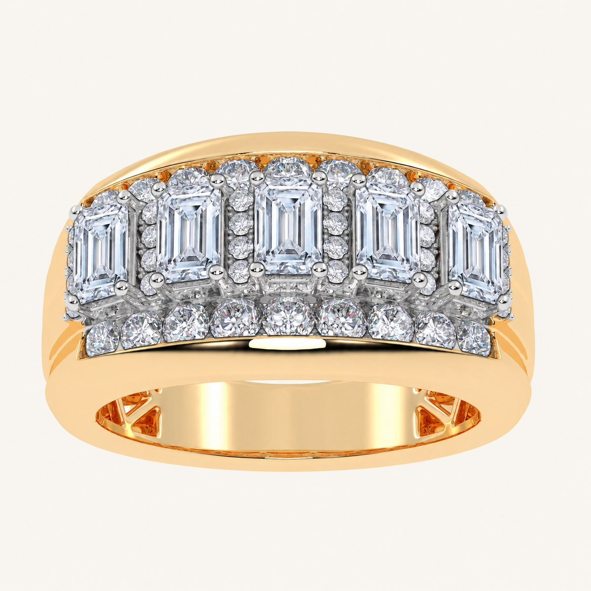 3.5CT Emerald Cut Certified Lab Grown Diamond Cluster Men's Ring