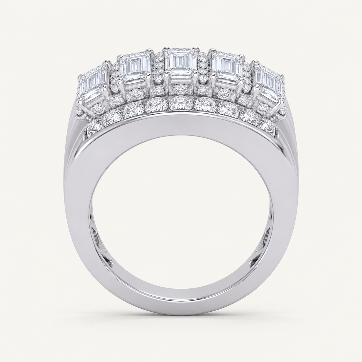 3.5CT Emerald Cut Certified Lab Grown Diamond Cluster Men's Ring