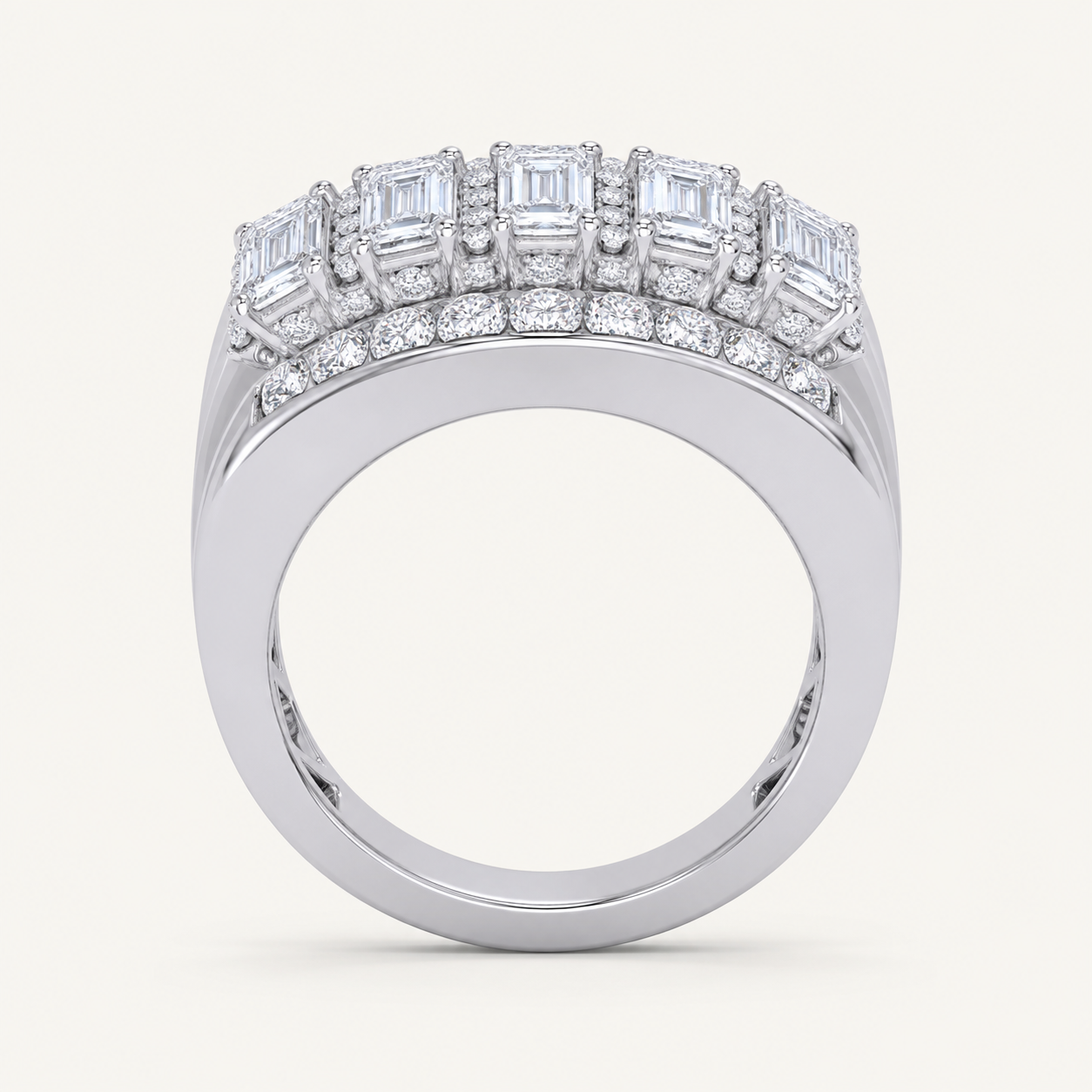3.5CT Emerald Cut Certified Lab Grown Diamond Cluster Men's Ring