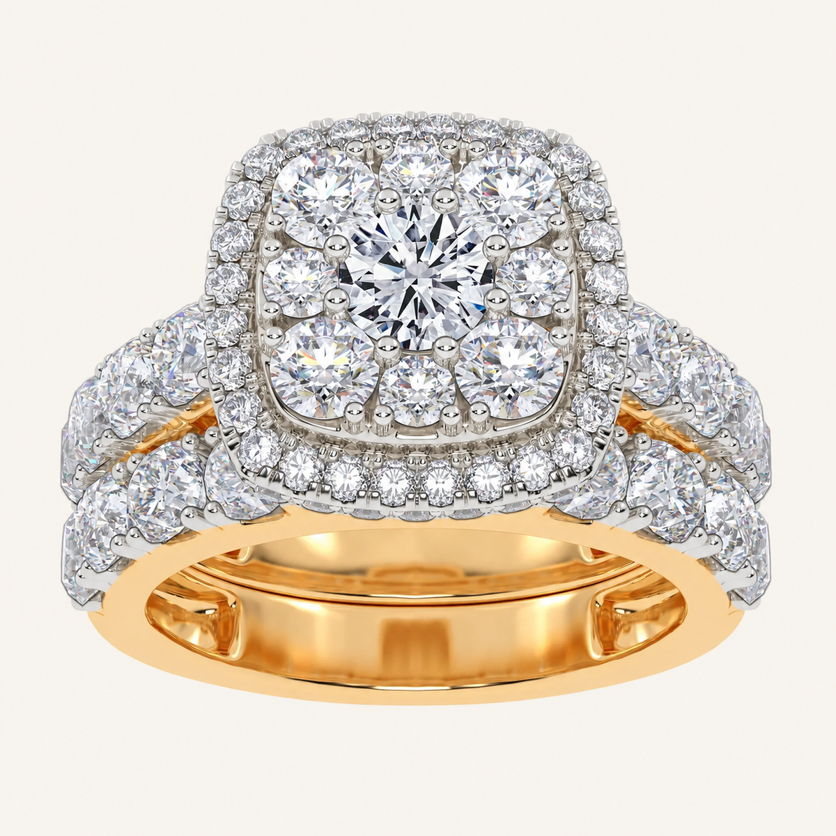 3CT Round Cut Certified Lab Grown Diamond Cluster Halo Bridal Set