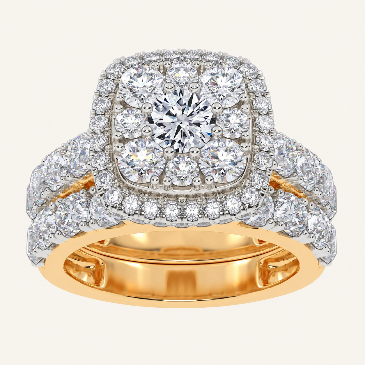 3CT Round Cut Certified Lab Grown Diamond Cluster Halo Bridal Set