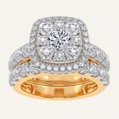 3CT Round Cut Certified Lab Grown Diamond Cluster Halo Bridal Set