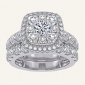 3CT Round Cut Certified Lab Grown Diamond Cluster Halo Bridal Set