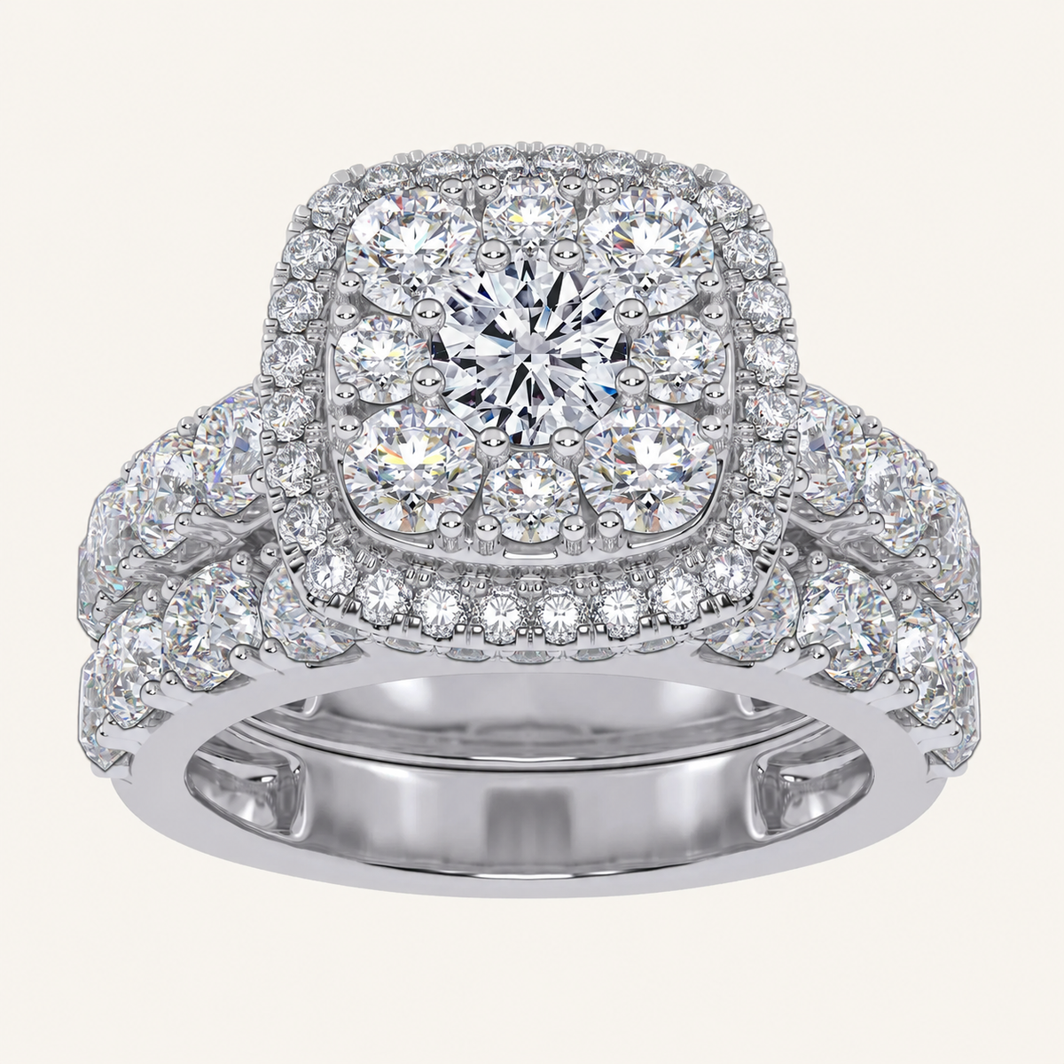 3CT Round Cut Certified Lab Grown Diamond Cluster Halo Bridal Set