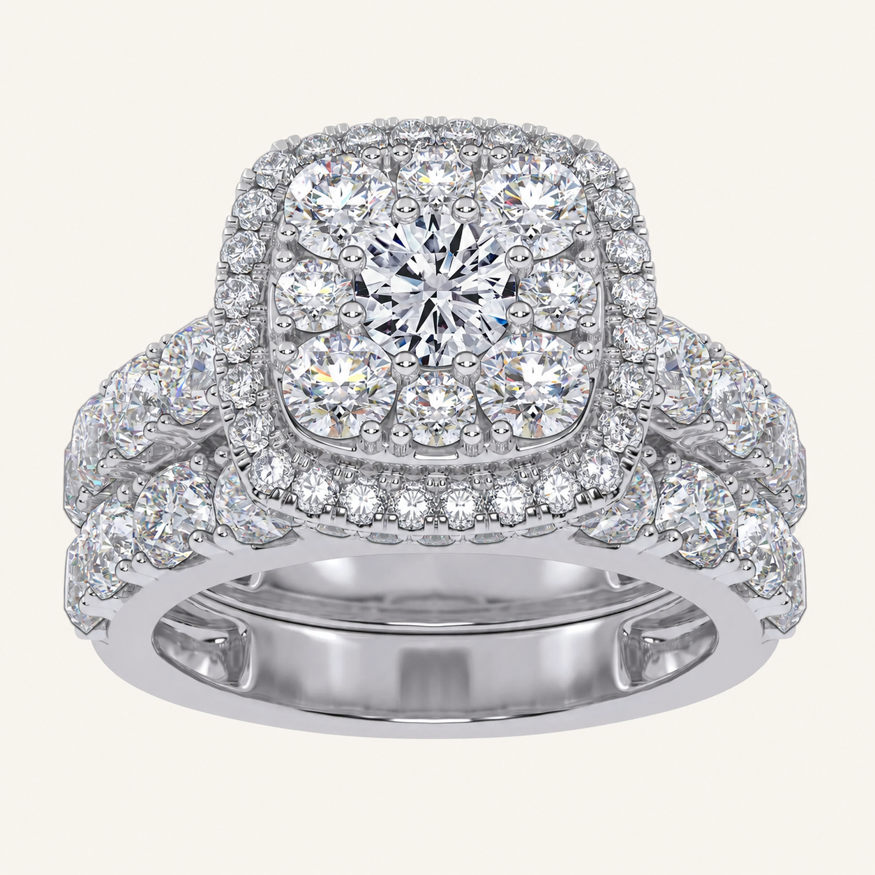 3CT Round Cut Certified Lab Grown Diamond Cluster Halo Bridal Set