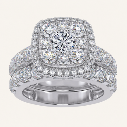 3CT Round Cut Certified Lab Grown Diamond Cluster Halo Bridal Set