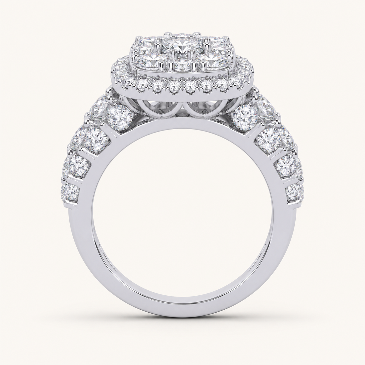 3CT Round Cut Certified Lab Grown Diamond Cluster Halo Bridal Set