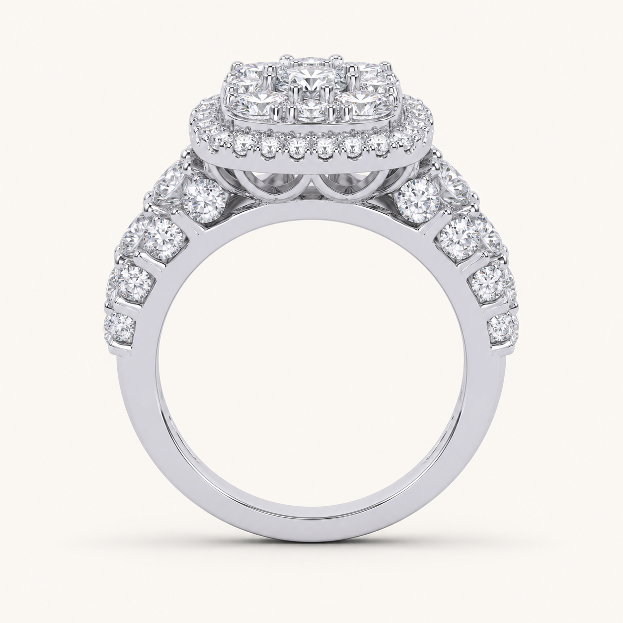 3CT Round Cut Certified Lab Grown Diamond Cluster Halo Bridal Set