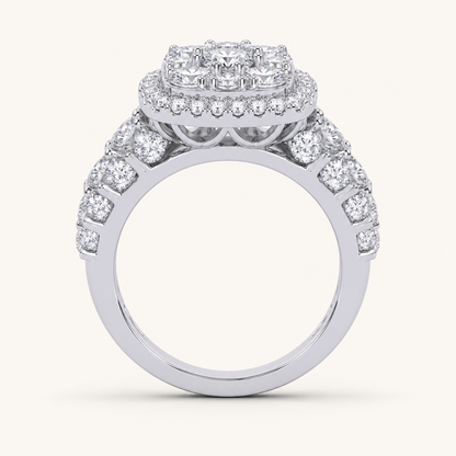 3CT Round Cut Certified Lab Grown Diamond Cluster Halo Bridal Set