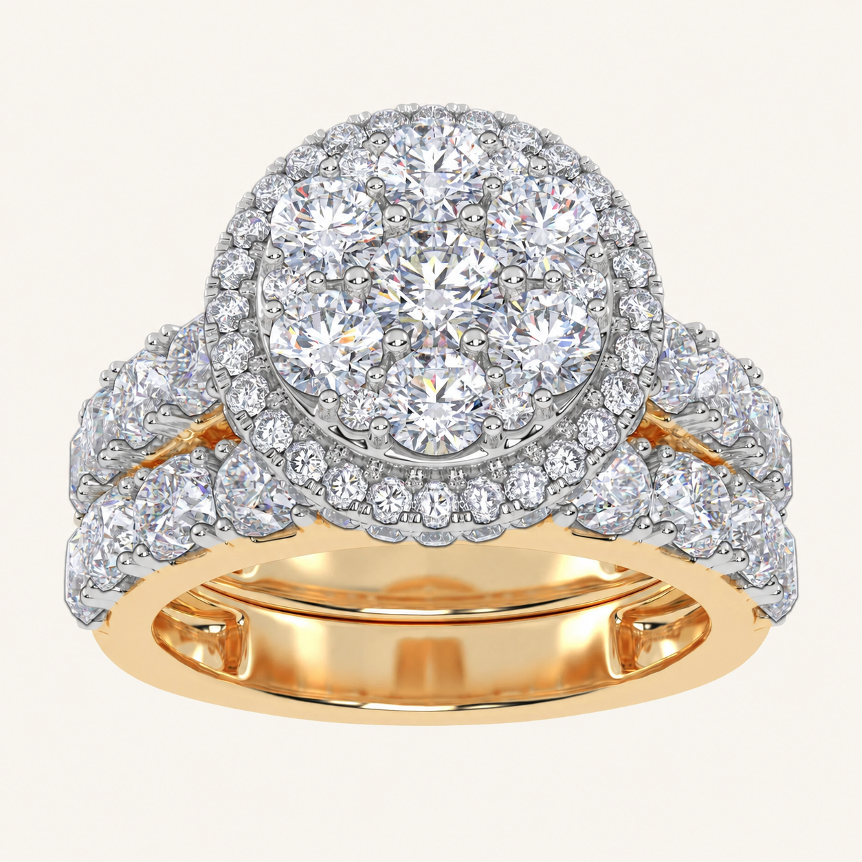 3CT Round Cut Certified Lab Grown Diamond Oval Cluster Halo Bridal Set
