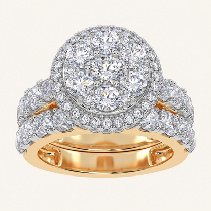 3CT Round Cut Certified Lab Grown Diamond Oval Cluster Halo Bridal Set