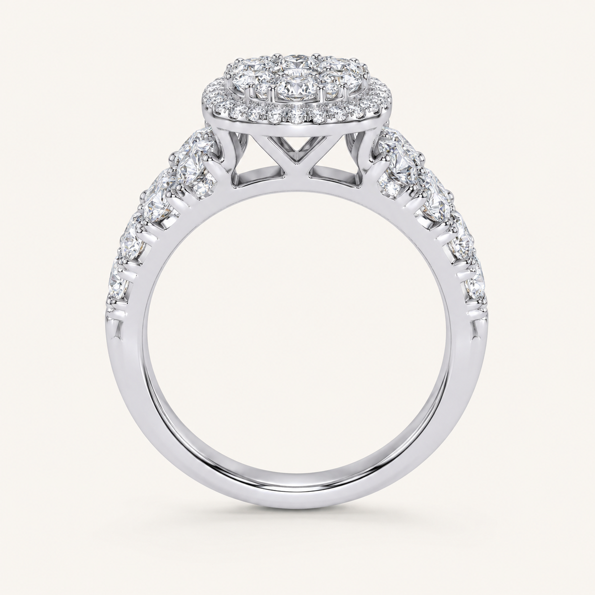 3CT Round Cut Certified Lab Grown Diamond Oval Cluster Halo Bridal Set