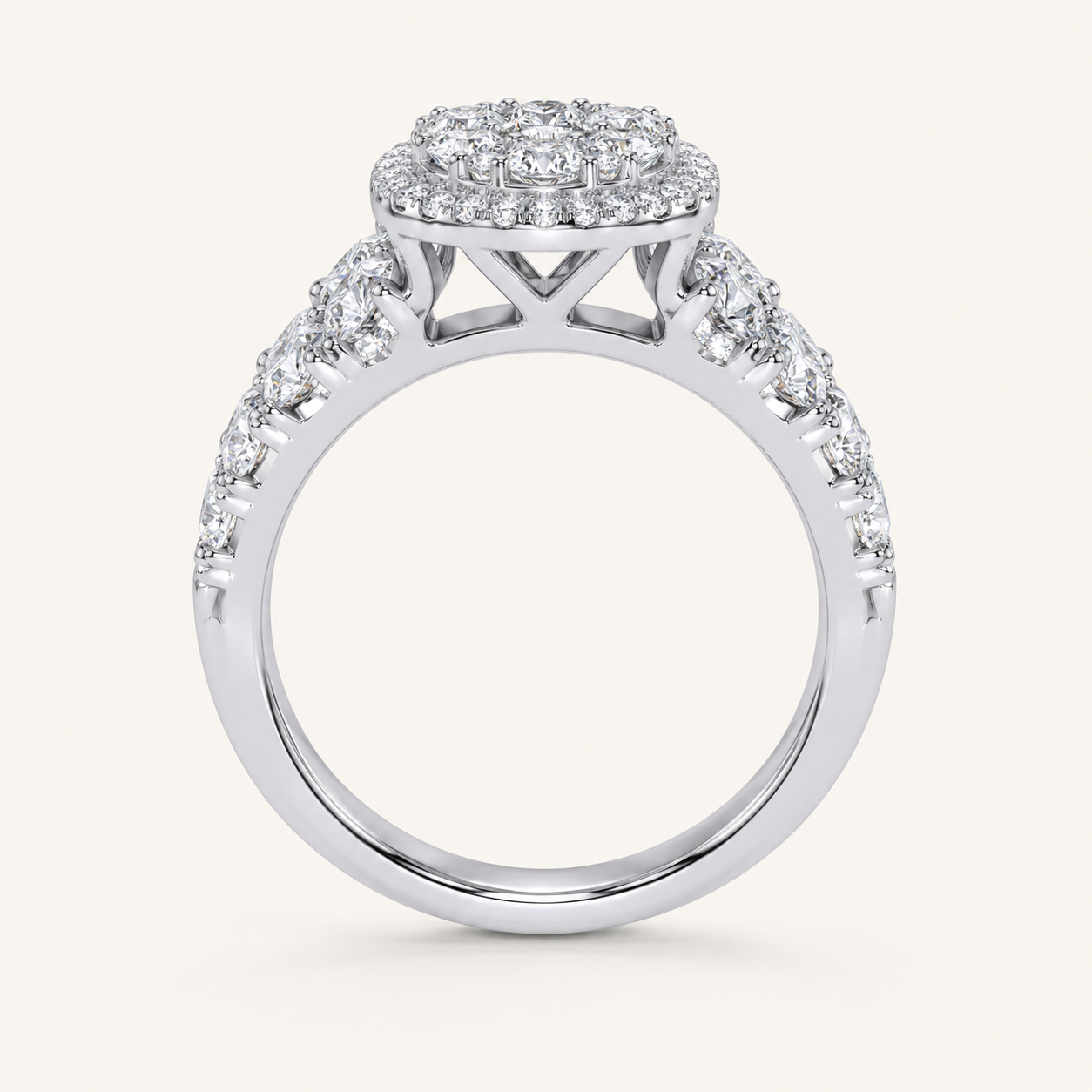 3CT Round Cut Certified Lab Grown Diamond Oval Cluster Halo Bridal Set