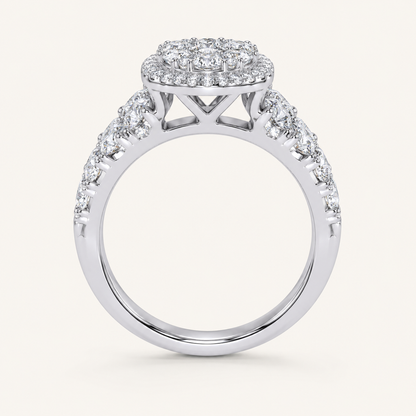 3CT Round Cut Certified Lab Grown Diamond Oval Cluster Halo Bridal Set