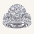 3CT Round Cut Certified Lab Grown Diamond Oval Cluster Halo Bridal Set
