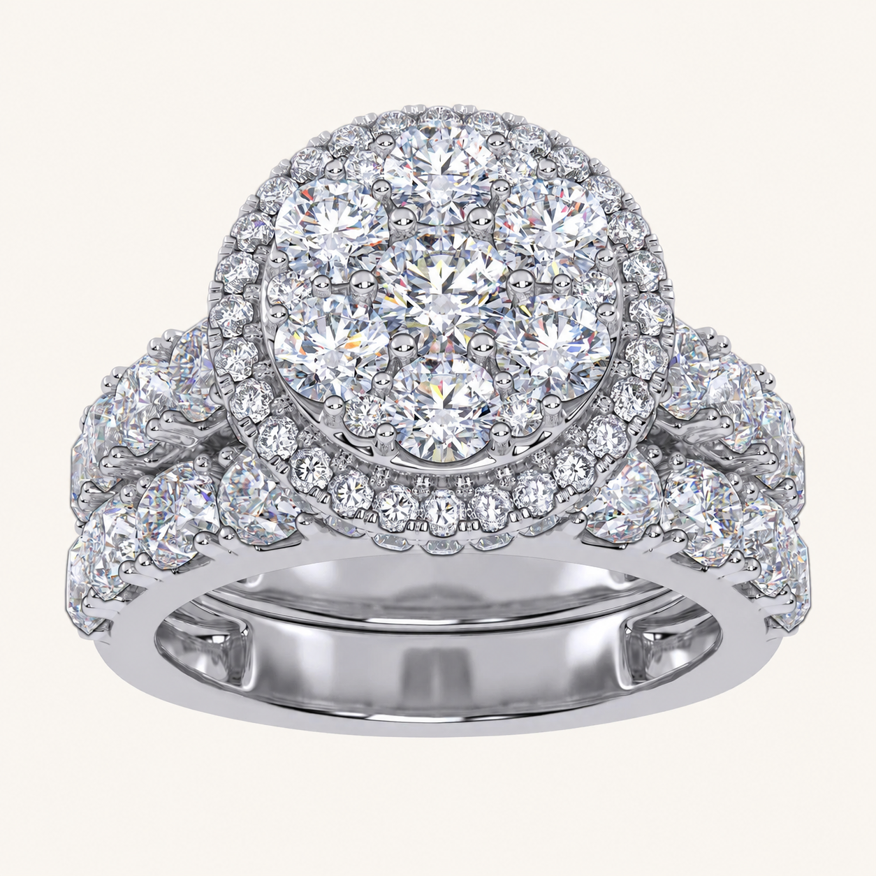 3CT Round Cut Certified Lab Grown Diamond Oval Cluster Halo Bridal Set