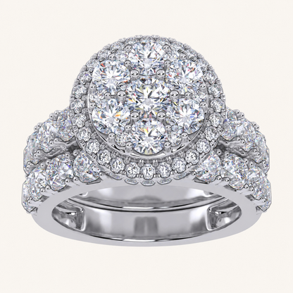 3CT Round Cut Certified Lab Grown Diamond Oval Cluster Halo Bridal Set