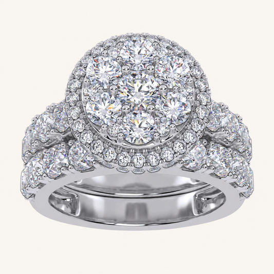 3CT Round Cut Certified Lab Grown Diamond Oval Cluster Halo Bridal Set