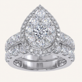 3CT Round Cut Certified Lab Grown Diamond Pear Shaped Cluster Halo Bridal Set