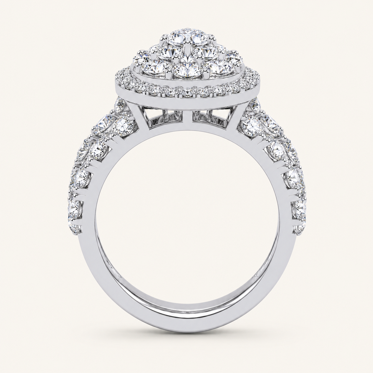 3CT Round Cut Certified Lab Grown Diamond Pear Shaped Cluster Halo Bridal Set