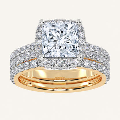 2.54CT Princess Cut Certified Lab Grown Diamond Halo Bridal Set