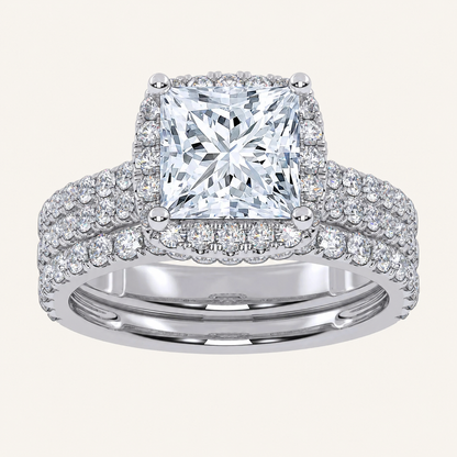 2.54CT Princess Cut Certified Lab Grown Diamond Halo Bridal Set