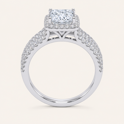 2.54CT Princess Cut Certified Lab Grown Diamond Halo Bridal Set