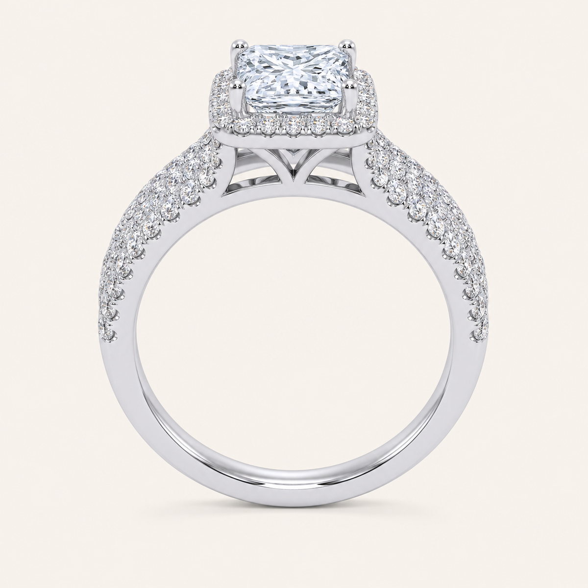 2.54CT Princess Cut Certified Lab Grown Diamond Halo Bridal Set