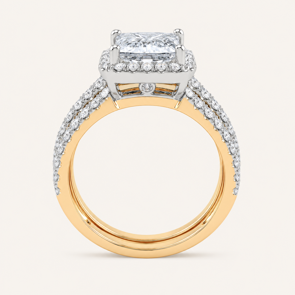 2.54CT Princess Cut Certified Lab Grown Diamond Halo Bridal Set