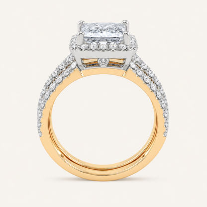 2.54CT Princess Cut Certified Lab Grown Diamond Halo Bridal Set