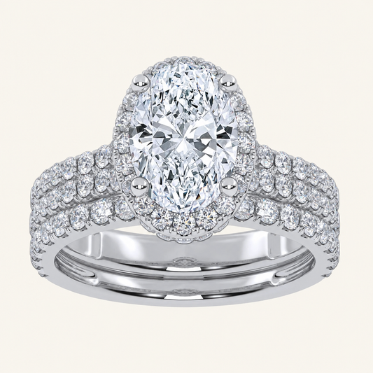 2.54CT Oval Cut Certified Lab Grown Diamond Halo Bridal Set