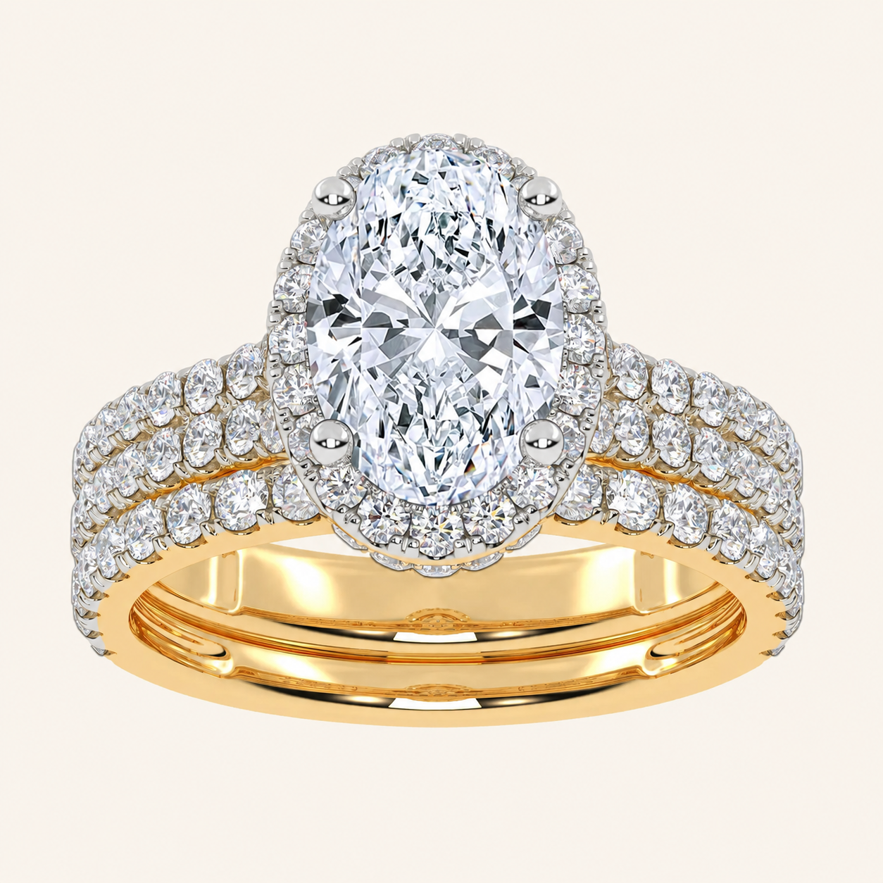 2.54CT Oval Cut Certified Lab Grown Diamond Halo Bridal Set