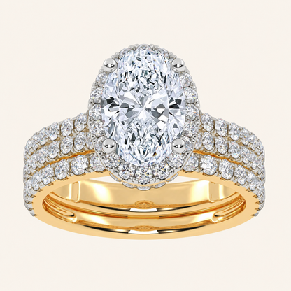 2.54CT Oval Cut Certified Lab Grown Diamond Halo Bridal Set