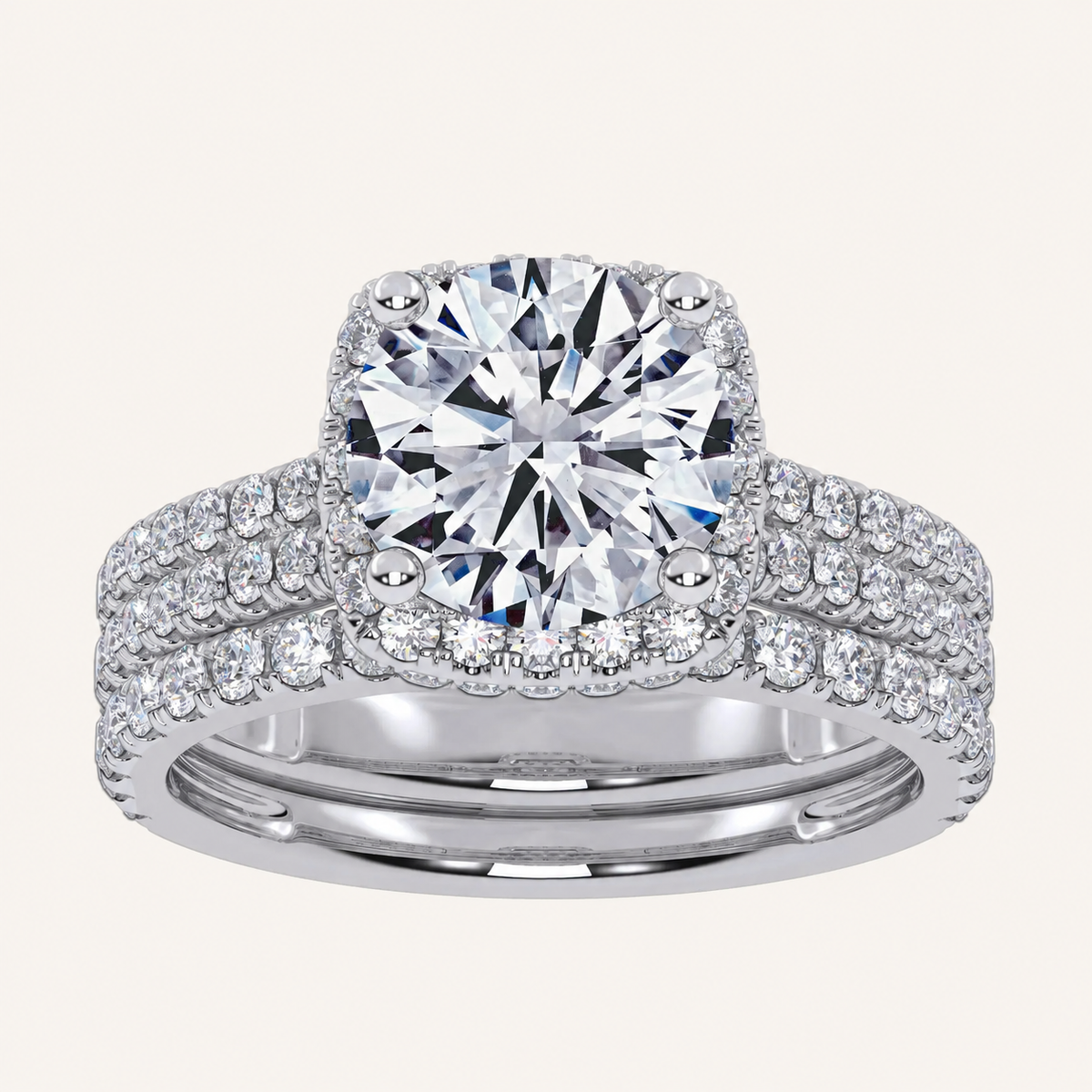 2.54CT Round Cut Certified Lab Grown Diamond Halo Bridal Set
