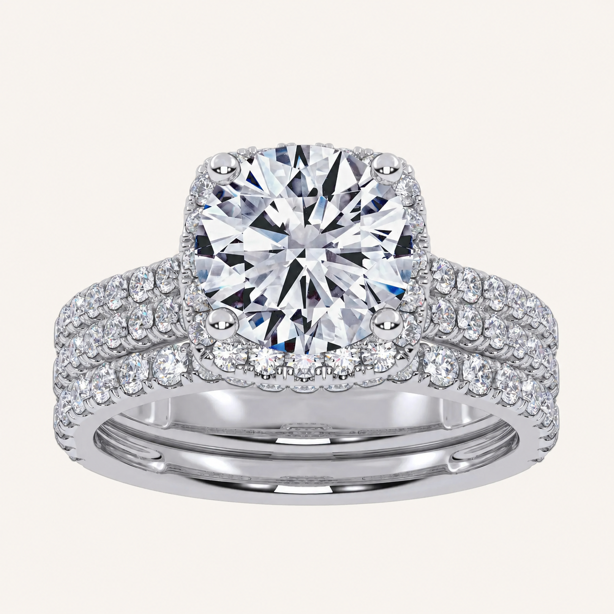 2.54CT Round Cut Certified Lab Grown Diamond Halo Bridal Set