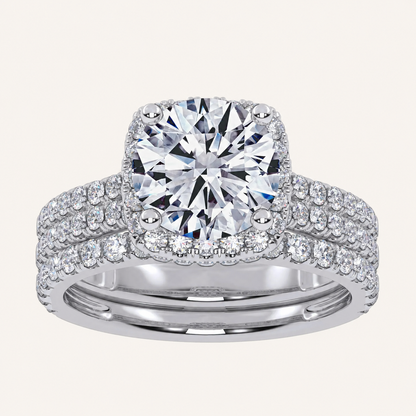 2.54CT Round Cut Certified Lab Grown Diamond Halo Bridal Set