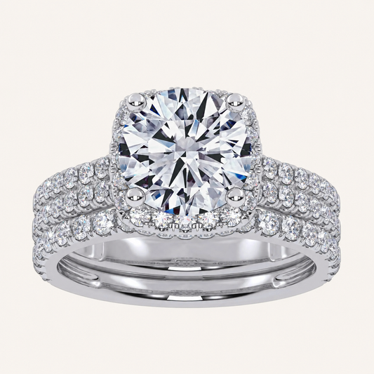2.54CT Round Cut Certified Lab Grown Diamond Halo Bridal Set