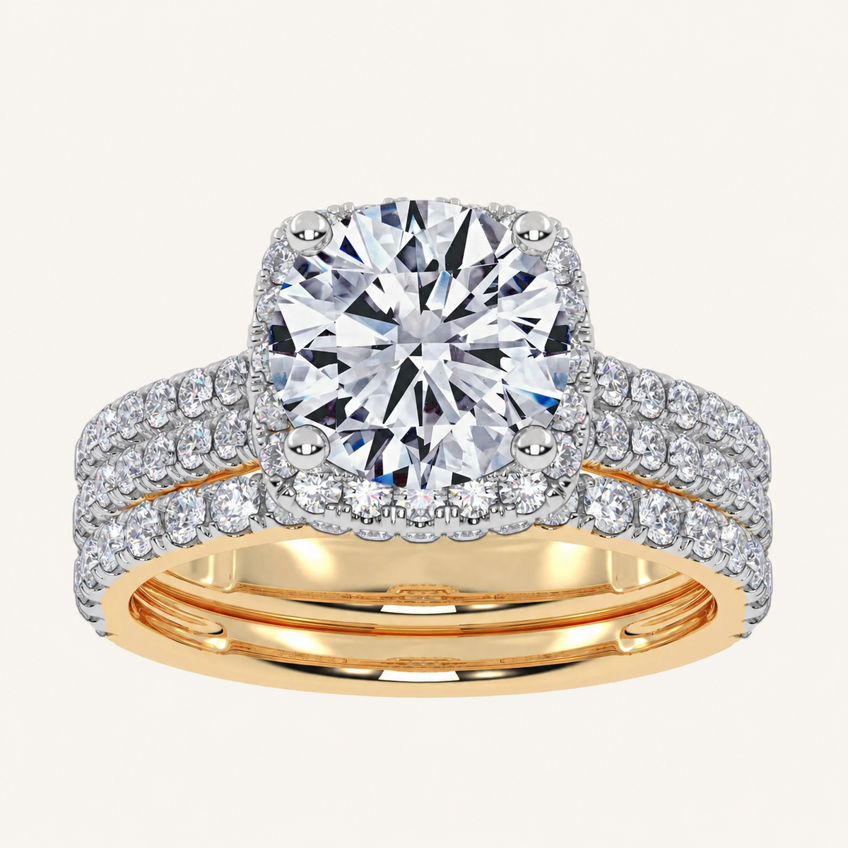 2.54CT Round Cut Certified Lab Grown Diamond Halo Bridal Set