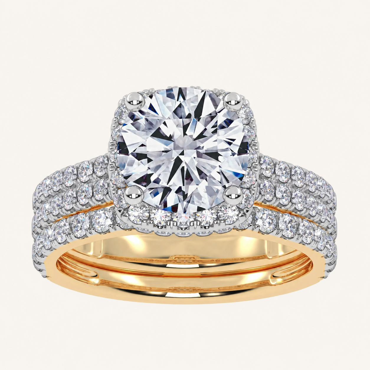 2.54CT Round Cut Certified Lab Grown Diamond Halo Bridal Set