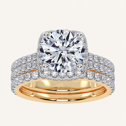 2.54CT Round Cut Certified Lab Grown Diamond Halo Bridal Set