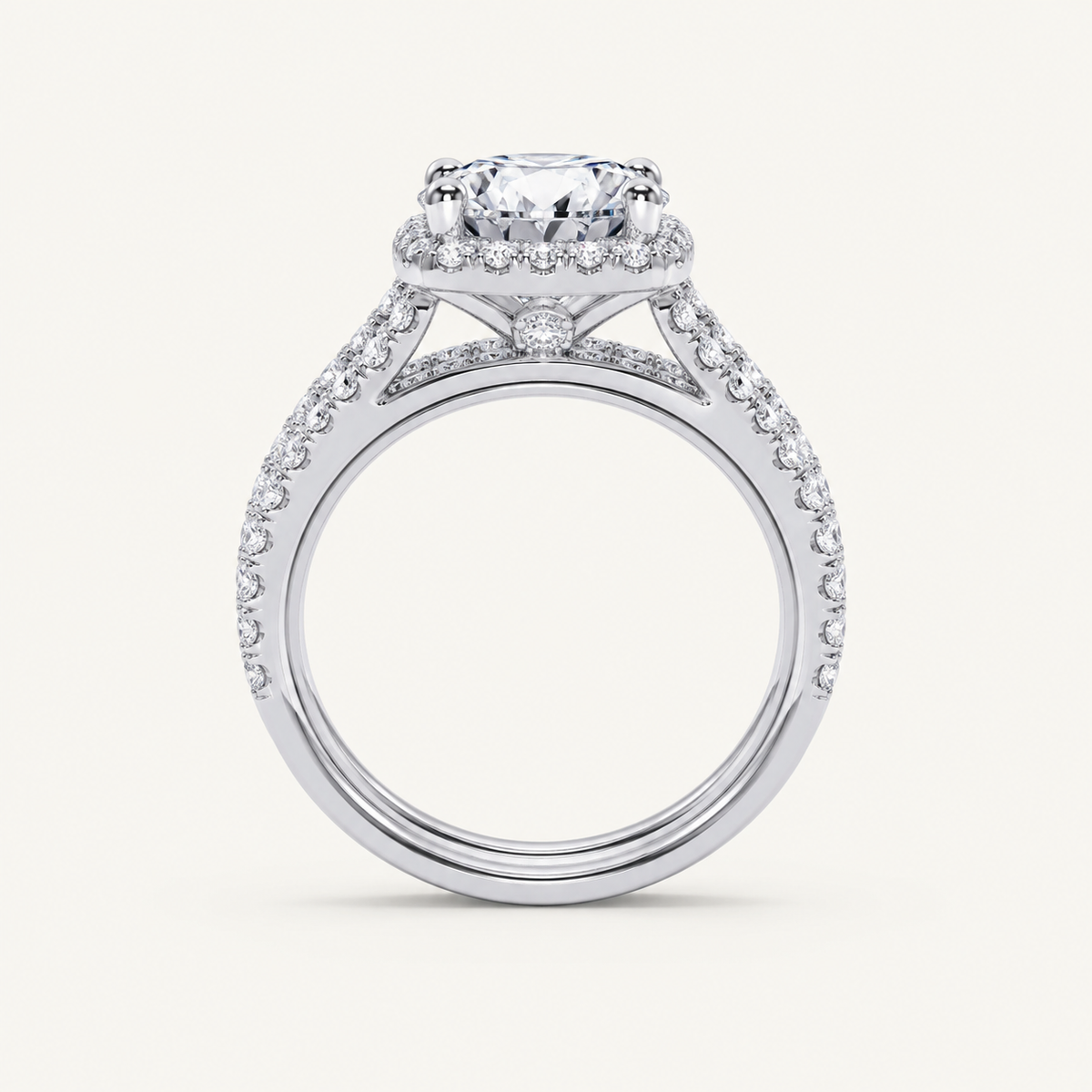 2.54CT Round Cut Certified Lab Grown Diamond Halo Bridal Set