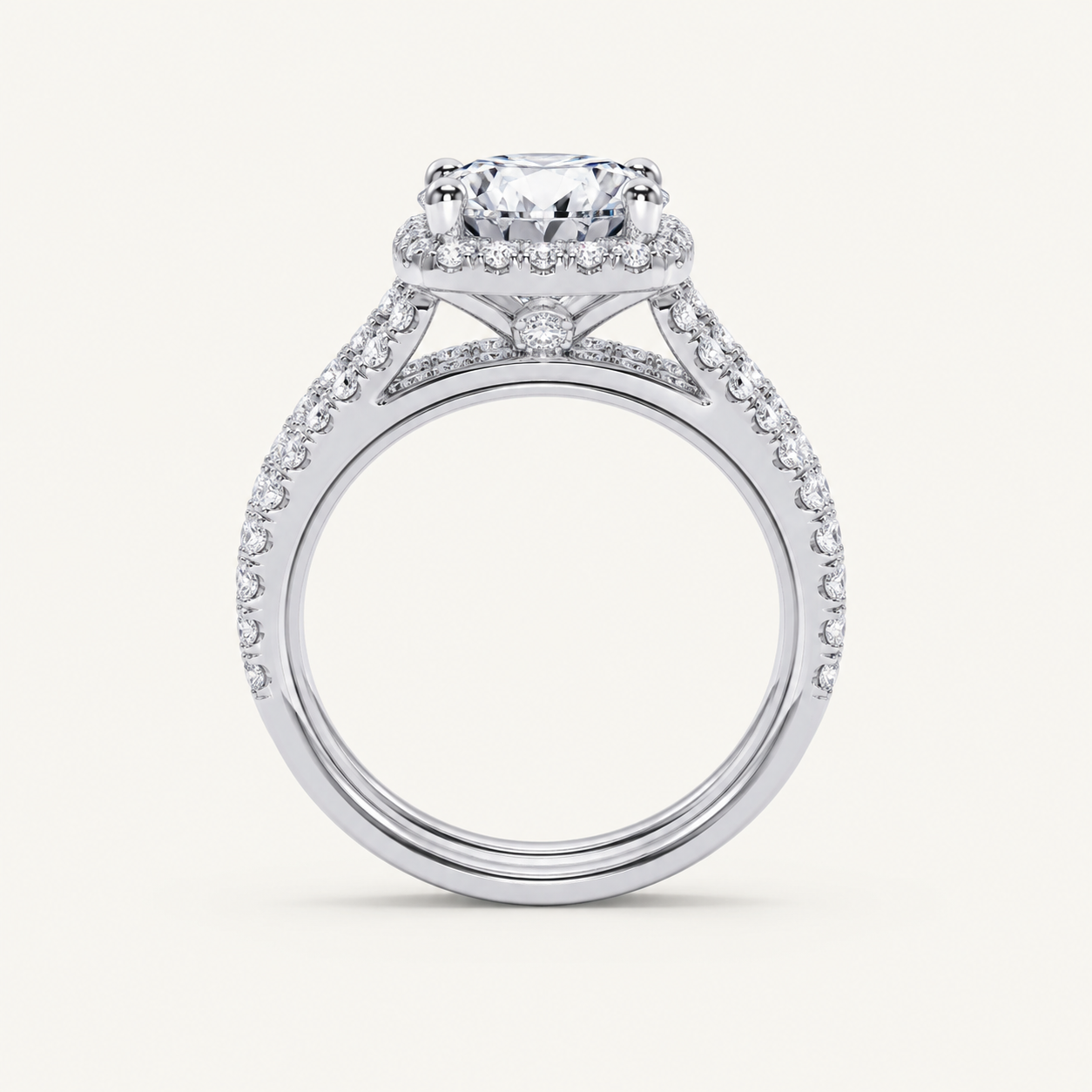 2.54CT Round Cut Certified Lab Grown Diamond Halo Bridal Set