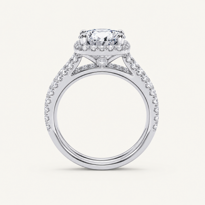 2.54CT Round Cut Certified Lab Grown Diamond Halo Bridal Set